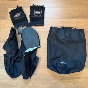 Harley Davidson Motorcycles Black Riding Biker Boot Covers Sz Medium & Gloves XL